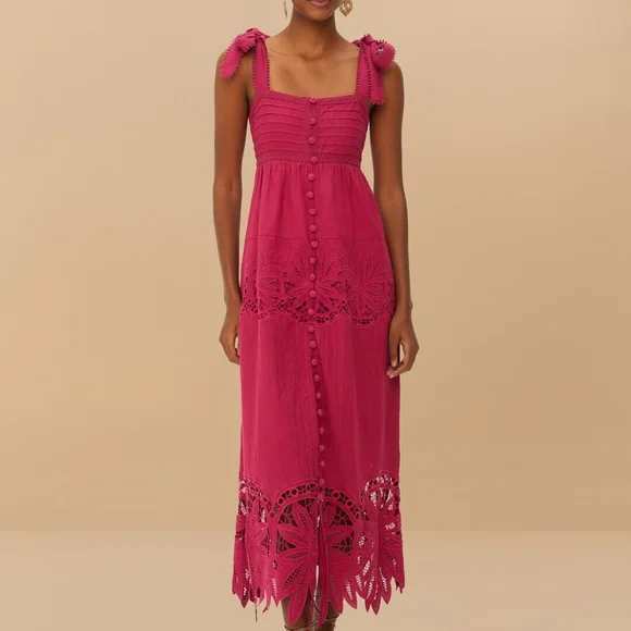 Farm rio pink daisy embroidered sleeveless midi dress - Picture 1 of 9